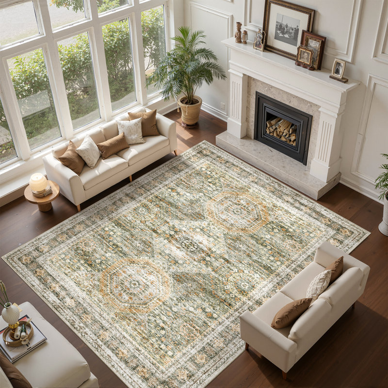 Tapis persan lavable délavé, Gris / rouille, Rectangulaire 8 pi x 10 pi
