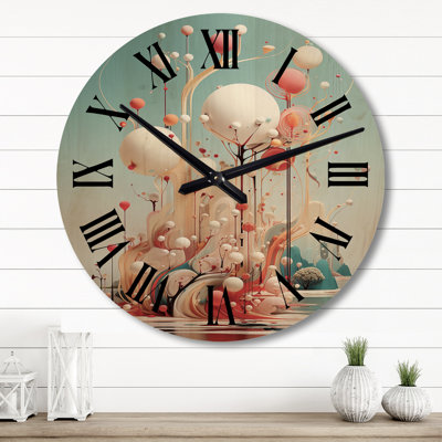 Future Minimal Abstract Landscape White Spheres - Abstract Landscape Oversized Wood Wall Clock