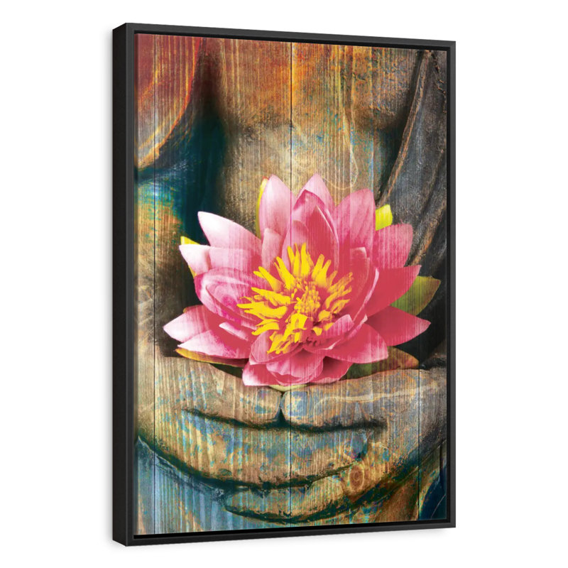 Lotus lotus main, 25 po x 37 po, Cadre flottant noir
