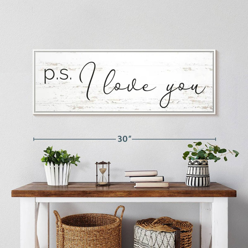 P.S. I Love You, typographie, 31 po x 11 po, Cadre flottant blanc