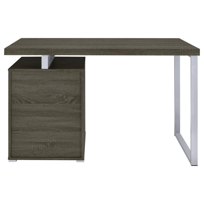 Weathered Grey 3-drawer Reversible Office Desk, Gray/Silver