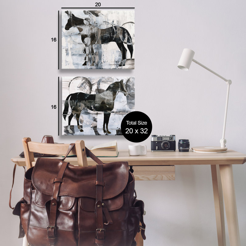 "Abstract Horse Silhouette Circles", ensemble de 2 toiles d'art par Ethan Harper, H 16 po x l 20 po