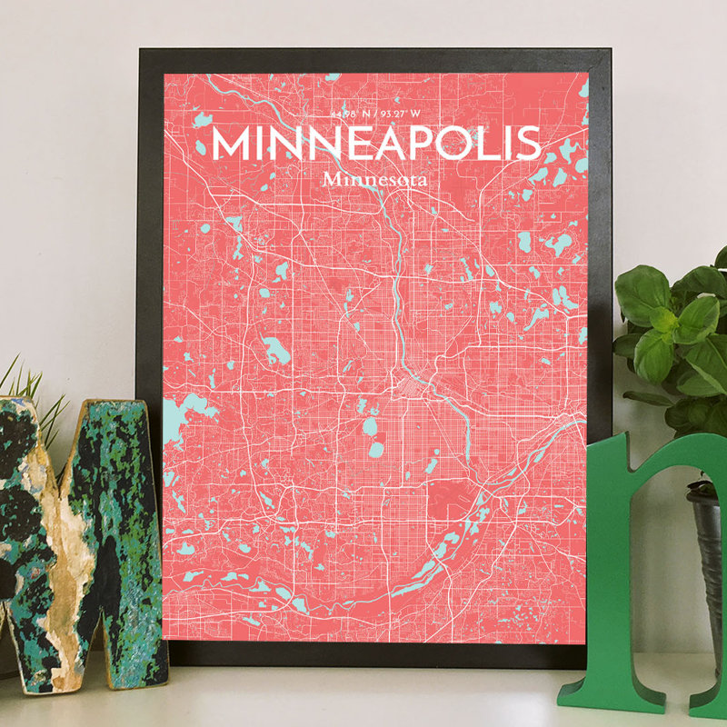 Minneapolis City Map 1 Piece Wall Art, 70 cm H x 50 cm W x 0.1 cm D