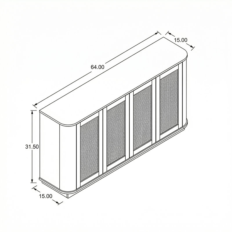 Buffet Wave avec portes en rotin pour le rangement dans la cuisine, la chambre à coucher ou le vestibule