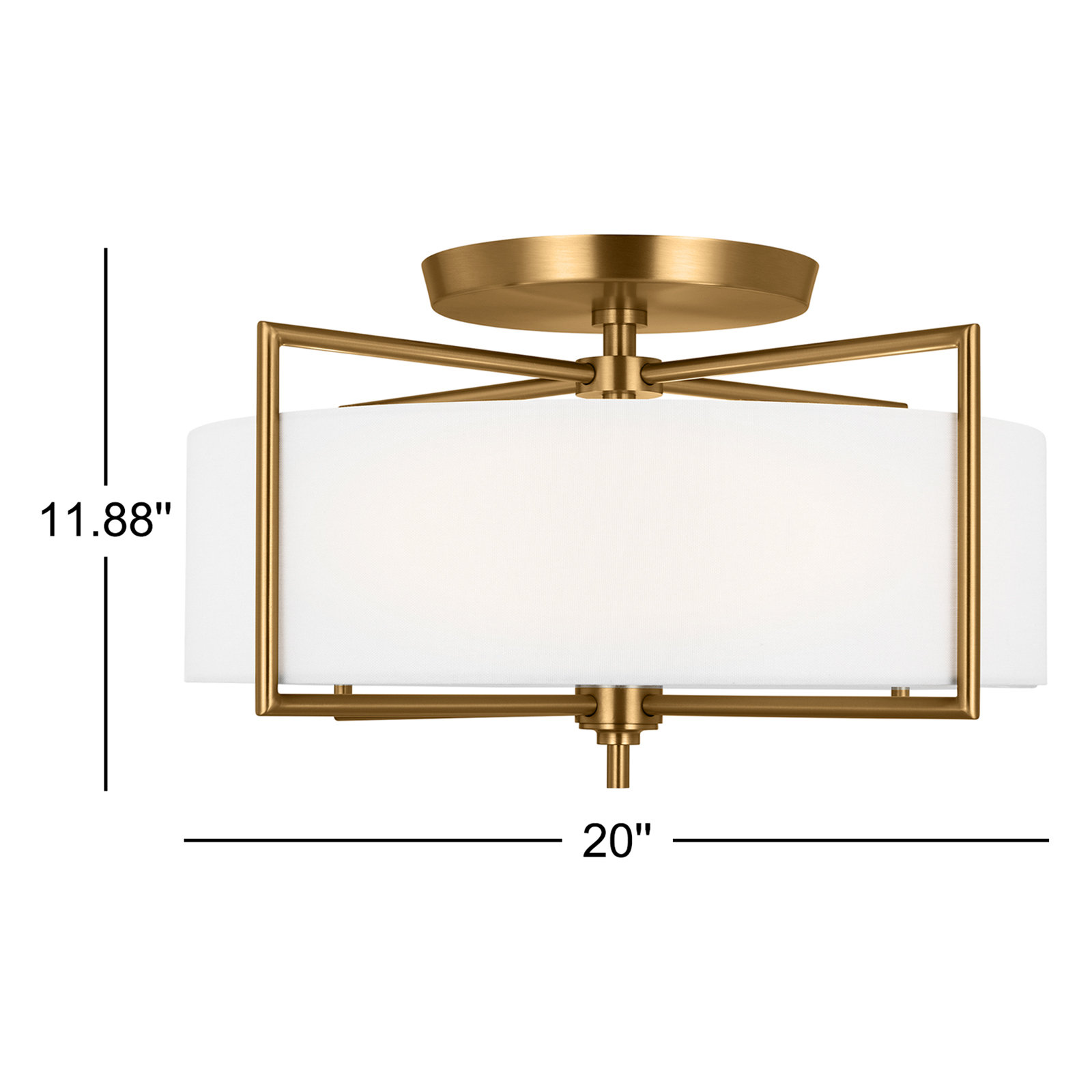Fabric Semi Flush Mount, 11.88" H x 20" W x 20" D, Burnished Brass
