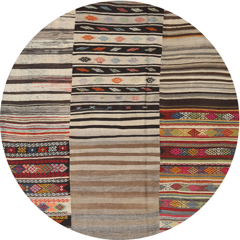 Tapis contemporain gris / noir / rouge, Rond 3 pi