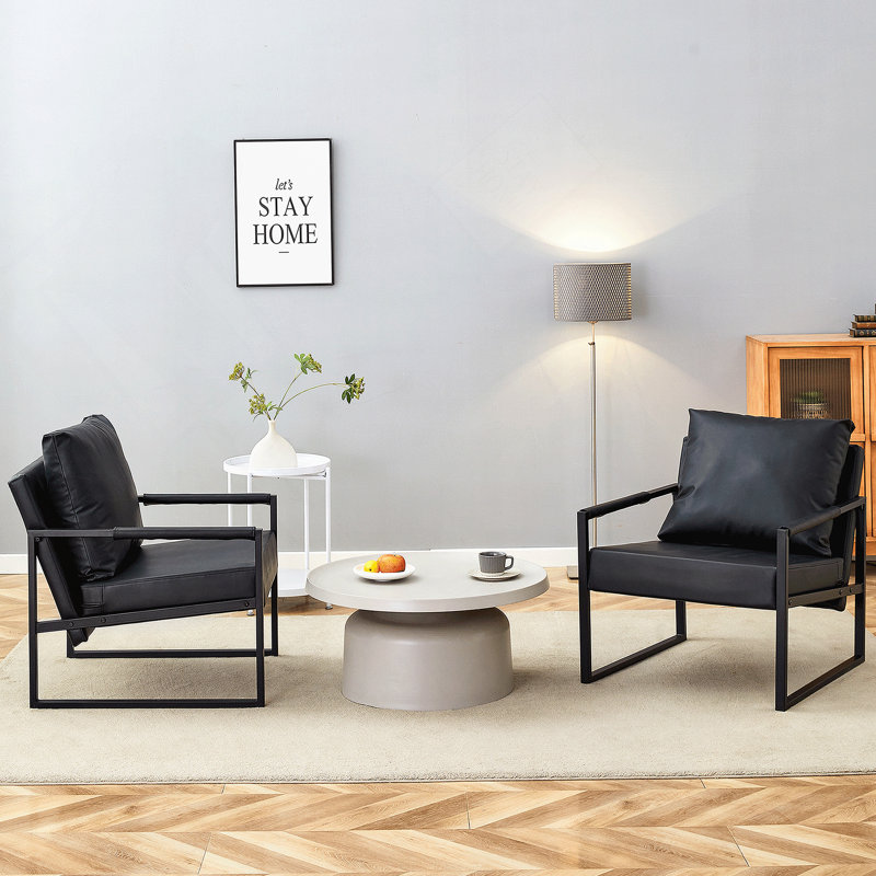 Classic Black PU Leather And Metal Frame Sofa - Ergonomically Designed For Modern And Industrial Interiors, Dimensions 27*29.7*29.6 Inches
