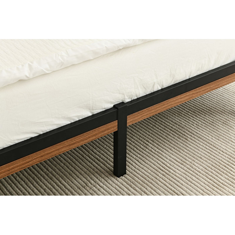 Orv Metal Platform Bed with Middle Wooden Slat Headboard, Queen