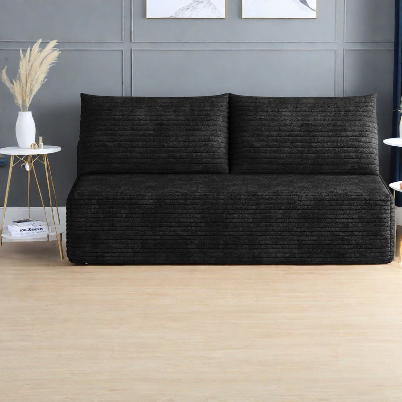 Canapé d'angle moderne, canapé modulable en velours côtelé noir, aucun assemblage requis pour la maison ou la famille, Noir
