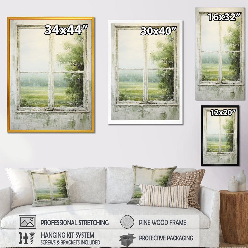 «Countryside Calm Farm Windows I - Farmhouse Windows», art mural, Cadre simple blanc, H 40 po x l 30 po x P 1,5 po