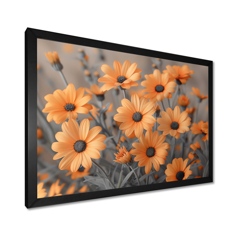 Daisy Fields I - marguerite jaune jaune noir, Toile encadrée noire simple, H 12 po x l 20 po x P 1 po