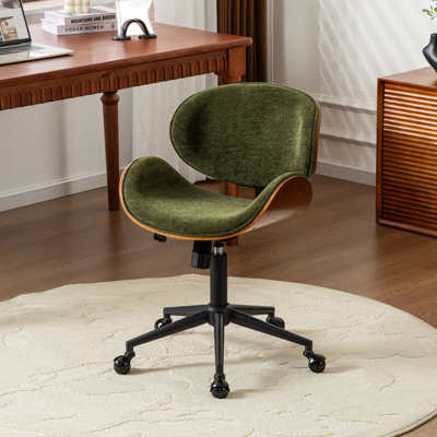 Upholstered Office Chair Adjustable Height Desk & Task Chair With Bentwood Chenille Swivel Chair With Metal Frame