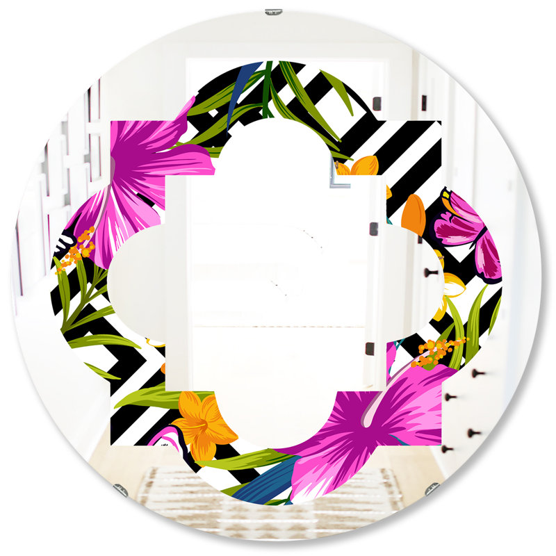 Miroir mural Quatrefoil, 31.5" H x 31.5" W, Feuillage tropical quadrilobe et géométrie
