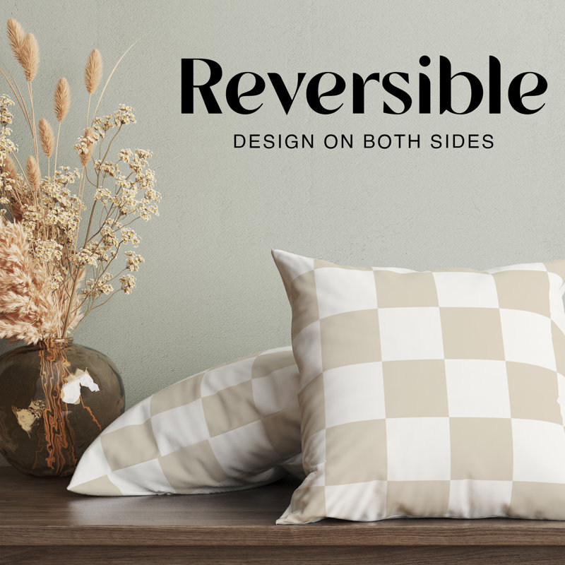 Housse de coussin à carreaux, H 16 po x l 16 po, Beige