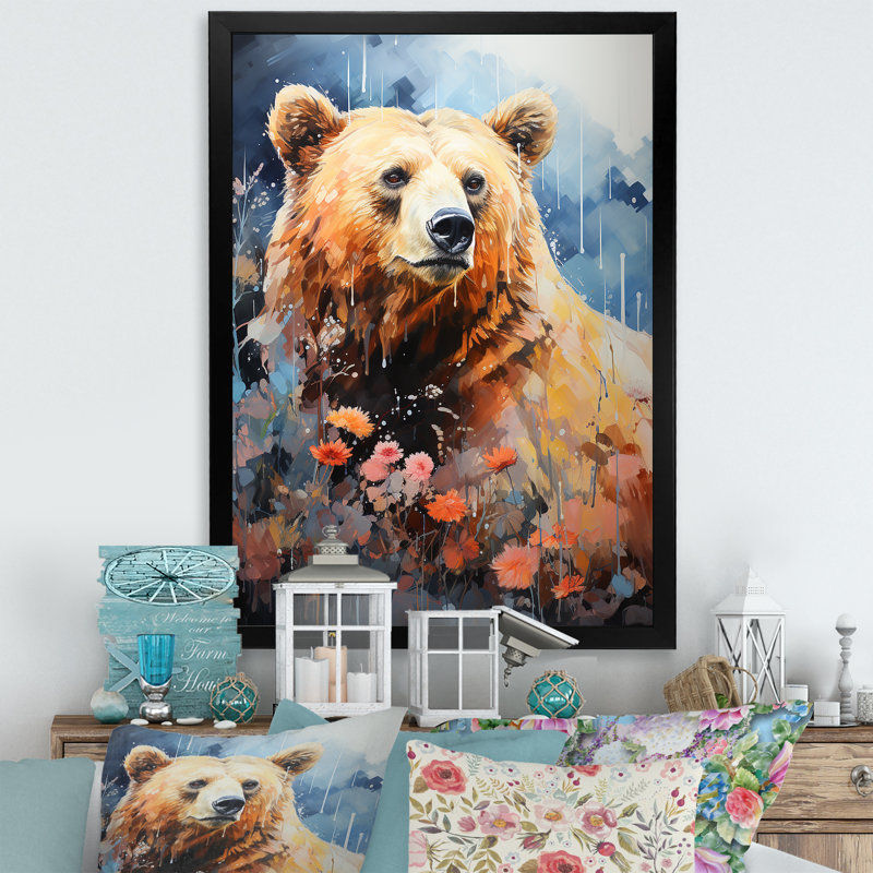 " Abstract Bear Habitat ", Black Picture Framed, 32" H x 24" W x 1" D