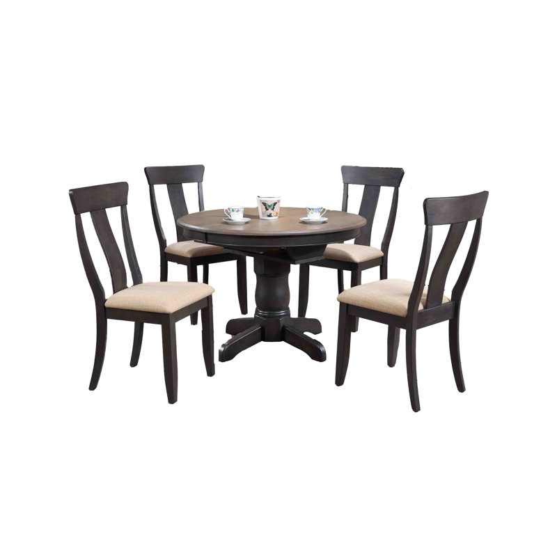 Airyck 6 - Person Solid Wood Top Pedestal Dining Set, Gray Stone, Black Stone