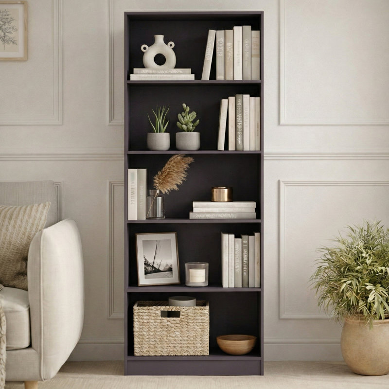142cm H x 60cm W Standard Bookcase, (5 Shelves) 175 cm H x 60 cm W x 24" D, Grey