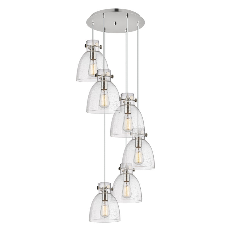 Luminaire suspendu 6 lumières Amrith, Bullé, Nickel poli