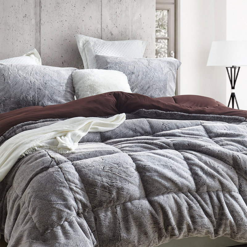Polyester Baffle Box Stitch Comforter Set, Twin Extra Long Comforter + 1 Standard Sham, Brown