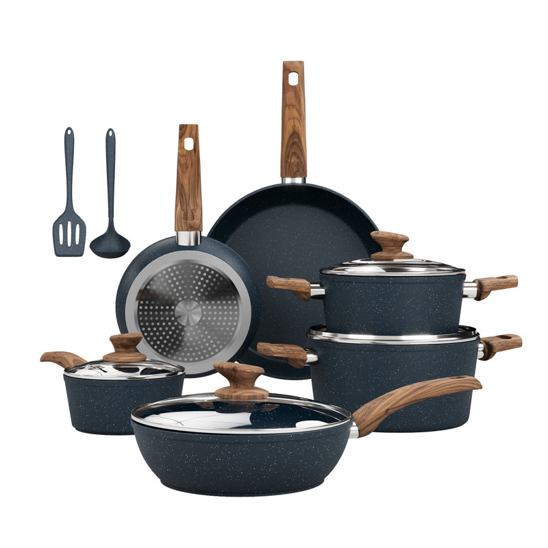 8 - Piece Non-Stick Aluminum Cookware Set, Blue/Brown
