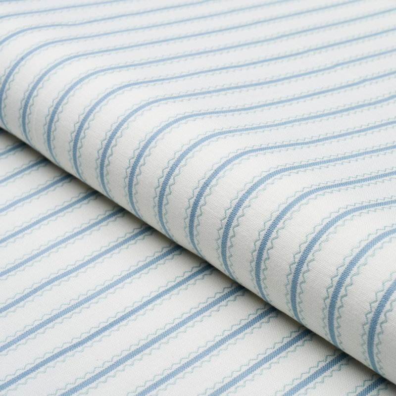 Schumacher x Mark D. Sikes Birdie Ticking Stripe Fabric, China Blue