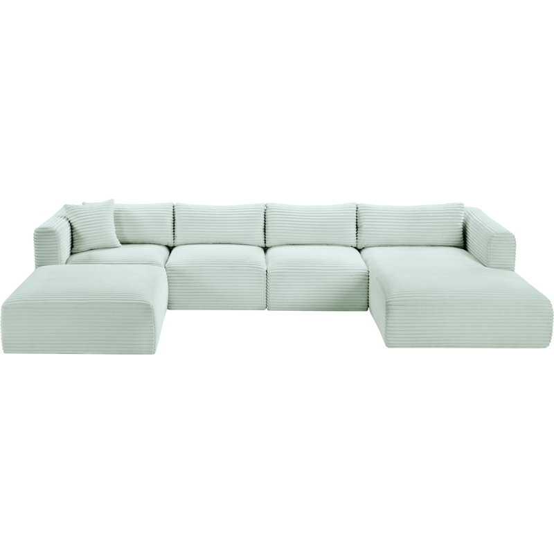 Canapé modulaire Carmean, Velours côtelé texturé velours menthe, 2 sans accoudoirs, 1 méridienne, 1 d'angle et 1 r