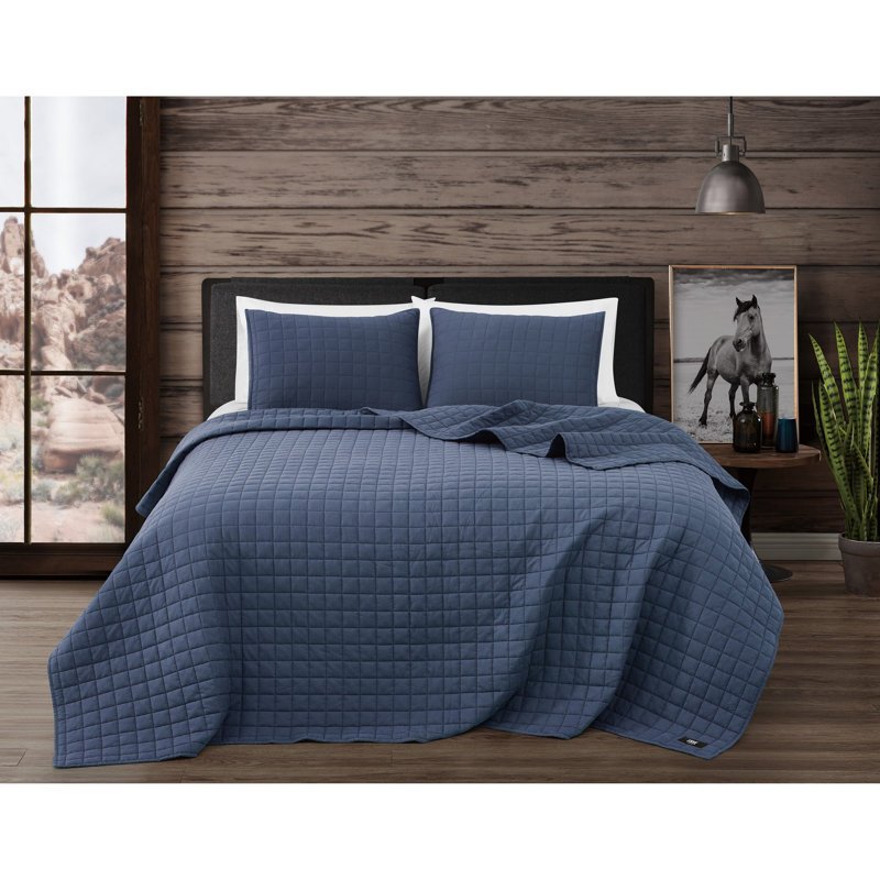 Frye Vintage Washed Cotton 3 Piece Quilt Set, Blue, King Quilt + 2 Shams