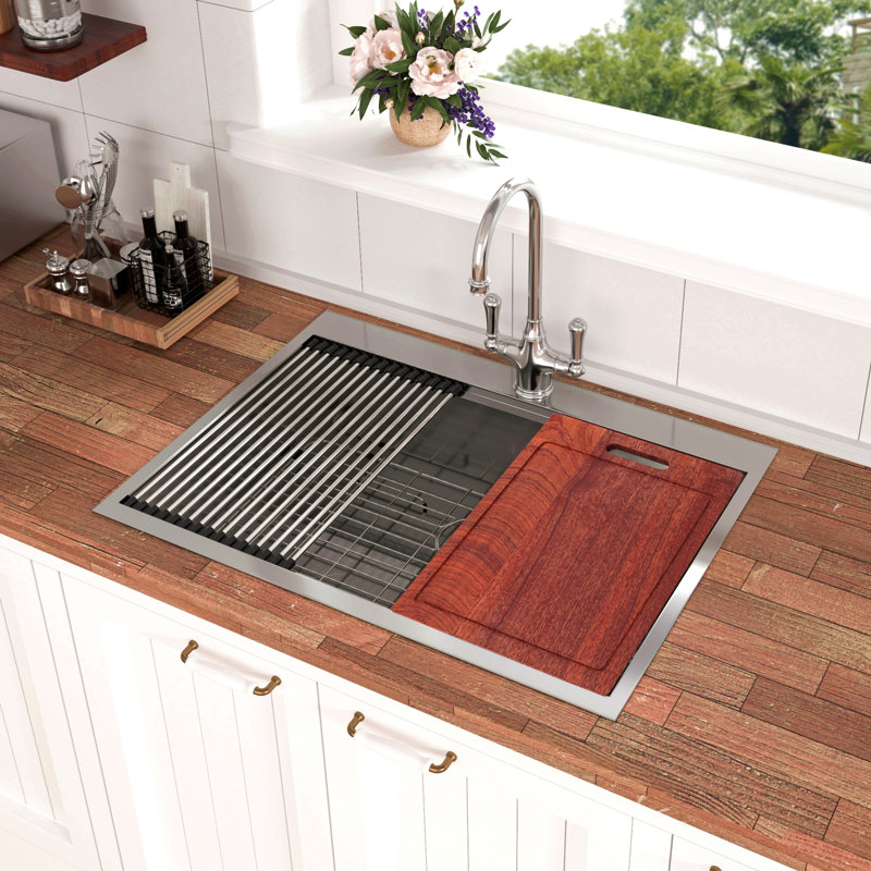 30 Drop In Kitchen Sink -  30 Inch Kitchen Sink Topmount Ledge Workstation 16 Gauge Stainless Steel Single Bowl Kitchen Sink