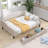 Full Upholstered Tufted Daybed Frame, 2 Drawers