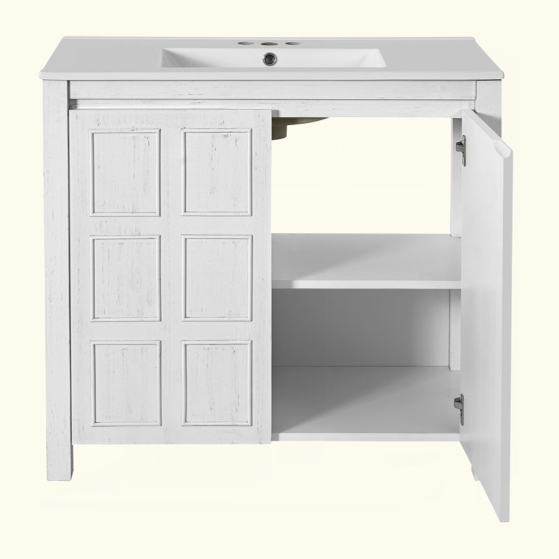 Rangement pour meuble-lavabo 36 po avec lavabo en céramique, Blanc antique