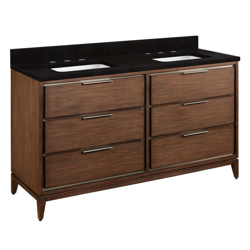 60" Hytes Double Bathroom Vanity Set with Rectangular Undermount Sinks, Sky Gray, 8" Centers, Arctic White Quartz