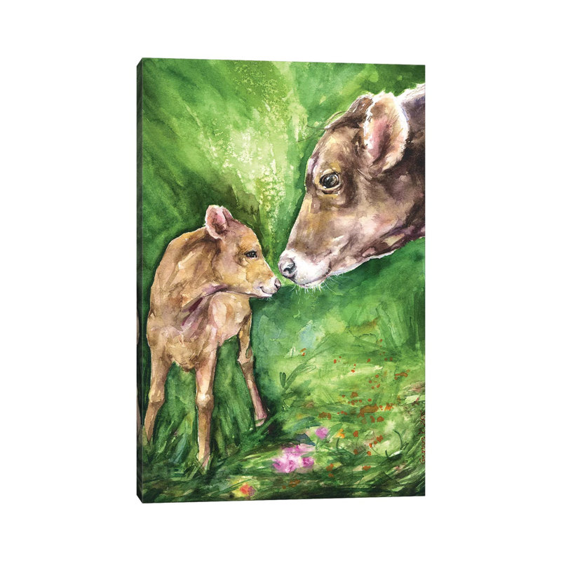 Vache et bébé, décoration murale pour enfants, H 60 po x l 40po x P 1,5 po, Toile tendue