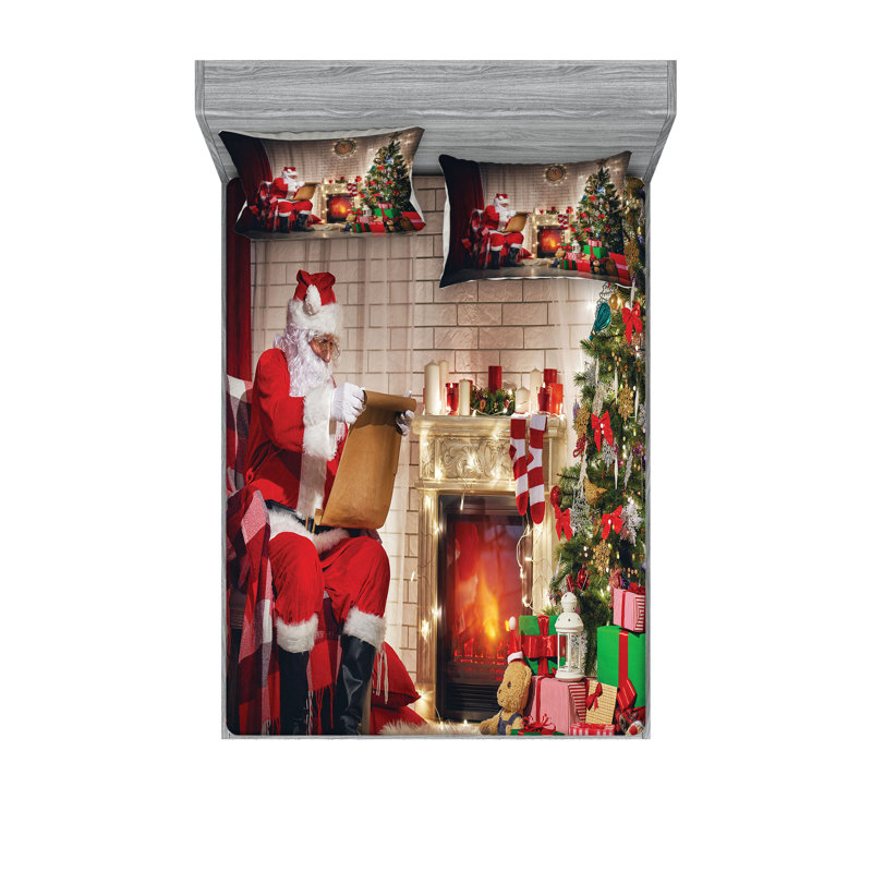 Multicolore drap-housse et coussin décoratif Ambesonne Santa, Ensemble de draps-housses pour grand lit + 4 taies