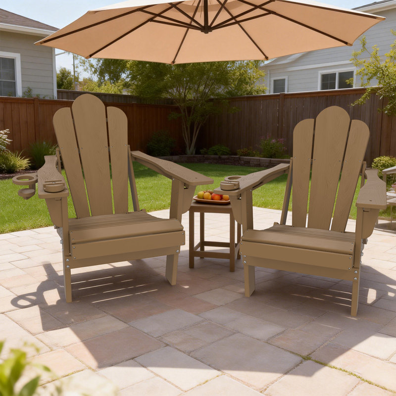 Outdoor Reclining&folding Oversize Adirondack Chair With Cell Phone Stand, Brown, 2