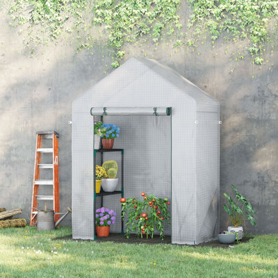 Minooka Walk In Greenhouse Portable 2 Tier Shelf 143 x 73 x 195cm Green