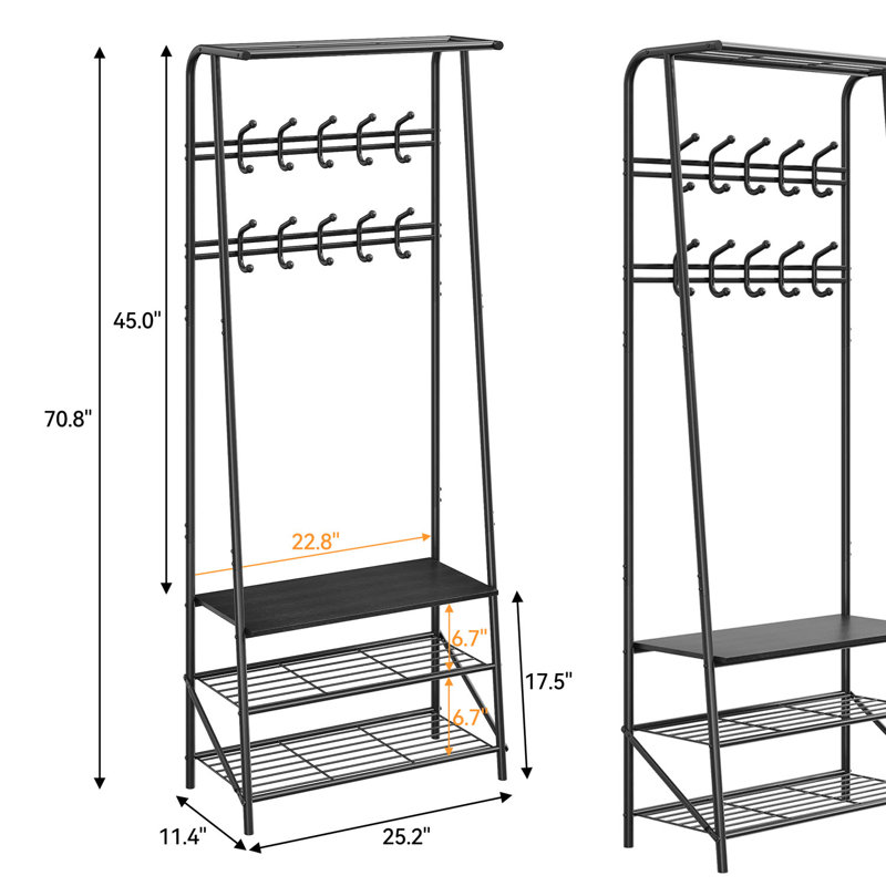 Ebern Designs 4-in-1 70'' Tall Coat Rack Hall Trees With 10 Hooks | Wayfair