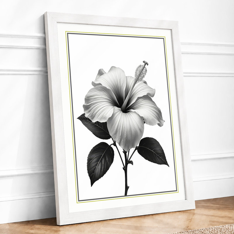 Hibiscus in Bloom Botanical - Framed Print, A4 - 29.7 x 21.0 cm, White