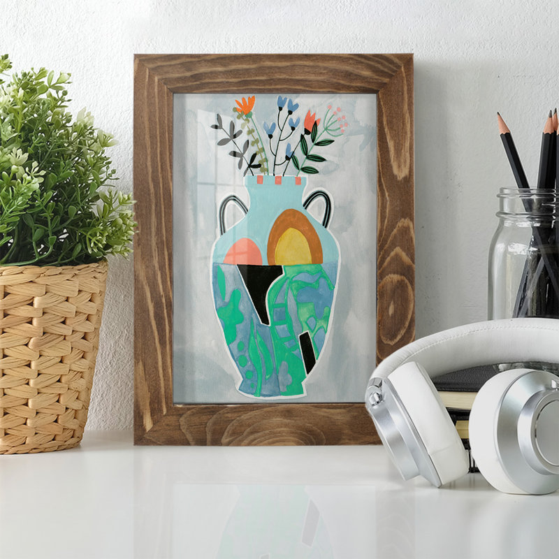 Blayze Collage Vase IV, encadré sur papier, H 7 po x l 5 po x P 1 po, Noyer