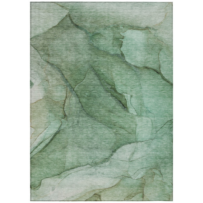 Tapis extérieur lavable abstrait vert et sauge 10 pi x 14 pi