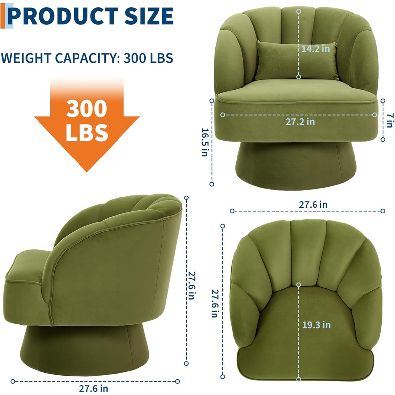 Upholstered Swivel Accent Chair, Green Velvet