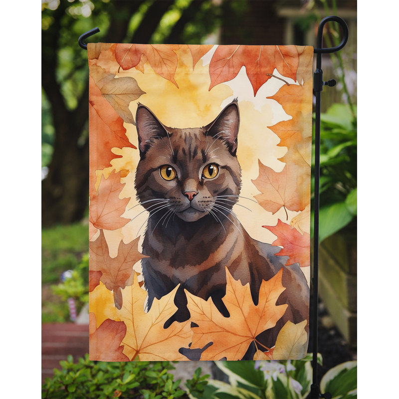 Chat en feuilles d'automne drapeau de jardin, York chocolat