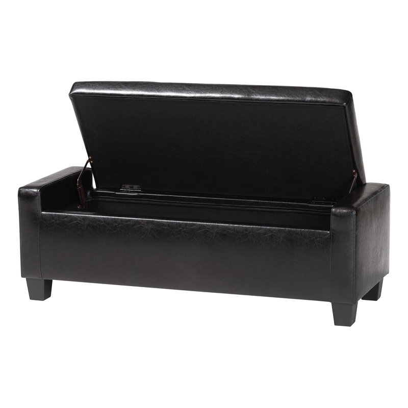 Kaimilani Faux Leather Ottoman, Black Faux Leather