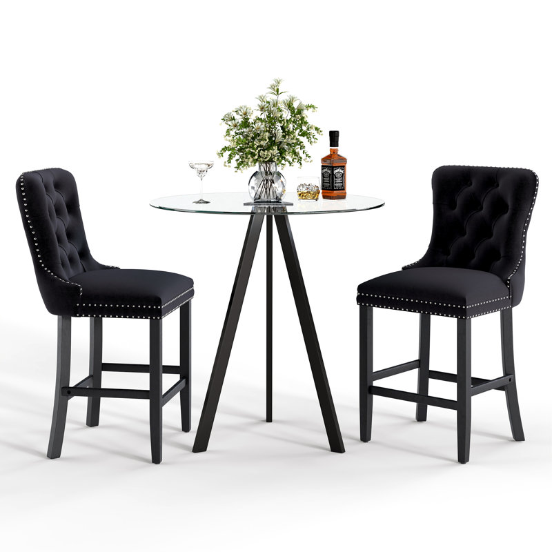 Ensemble de table de bar rond en verre trempé, ensemble de hauteur de bar, table de salle à manger ronde en verre trempé et tabourets de bar en hauteur