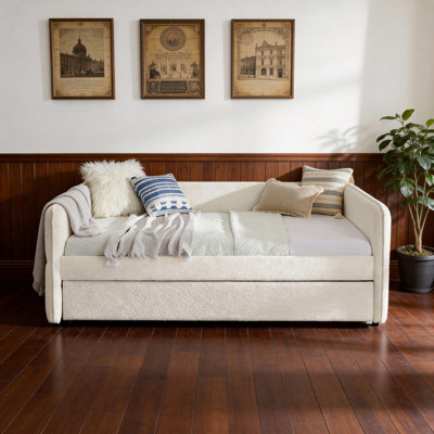 Daybed With Trundle Upholstered Tufted Sofa Bed, Full Size, Boucle Fabric, Beige(83"X58.5"X29.5")