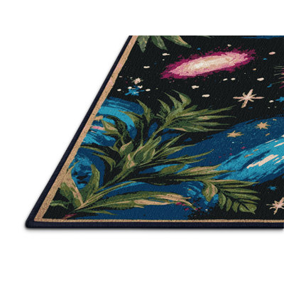 Machine Washable Space Blue Area Rug