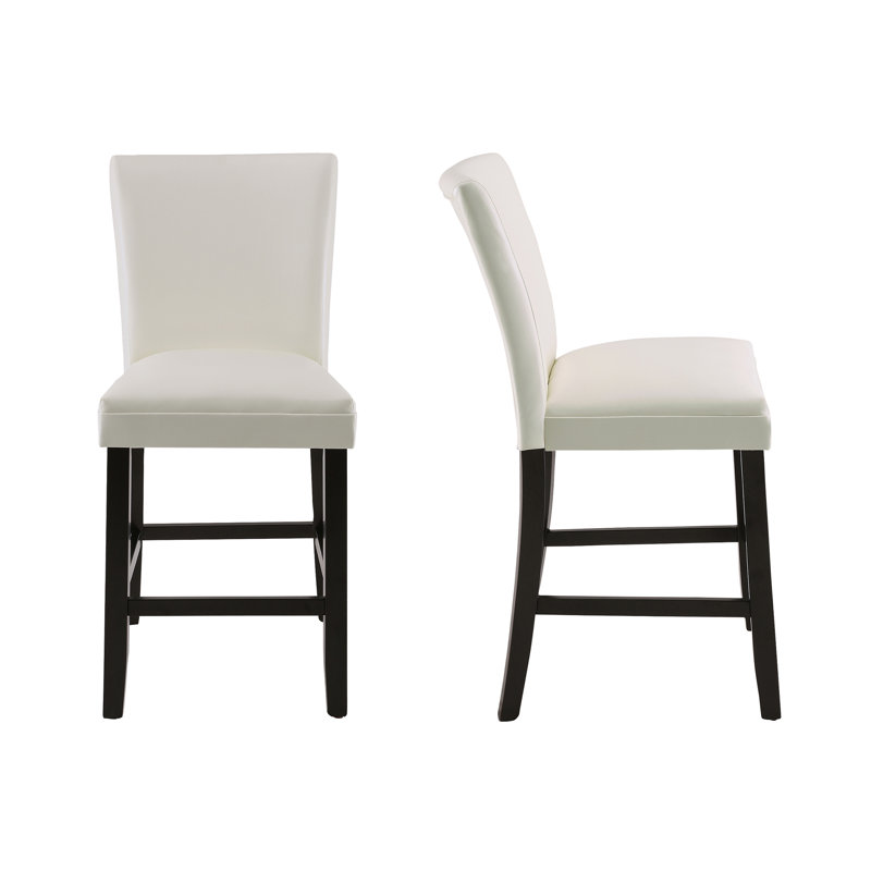 Flack Upholstered Counter Stool with Solid Wood Frame, White