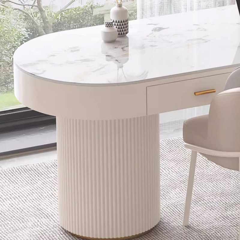 70.87" White Free Form Stone+Manufactured Wood with 6 drawers desk, 29.53" H x 55.12" W x 27.56" D, Right Hand Return