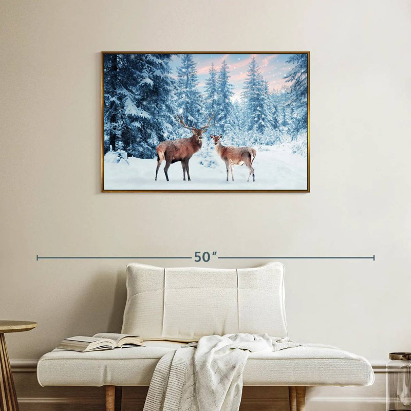 Cerf Winter Wonderland, Cadre flottant doré, 37 po x 25 po