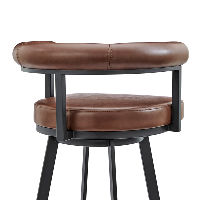 Tabouret de bar Hollie-May Mid-Century, Tabouret de bar (siège d'une hauteur de 30 po), Brun, Métal noir