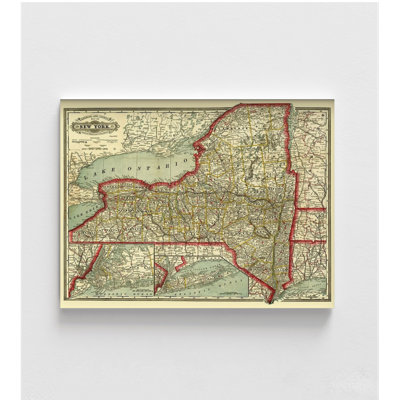 Retro New York Geographical Map Print, Framed New York Map, Vintage New York Art Print, Geographical Poster Print, Framed Wall Art